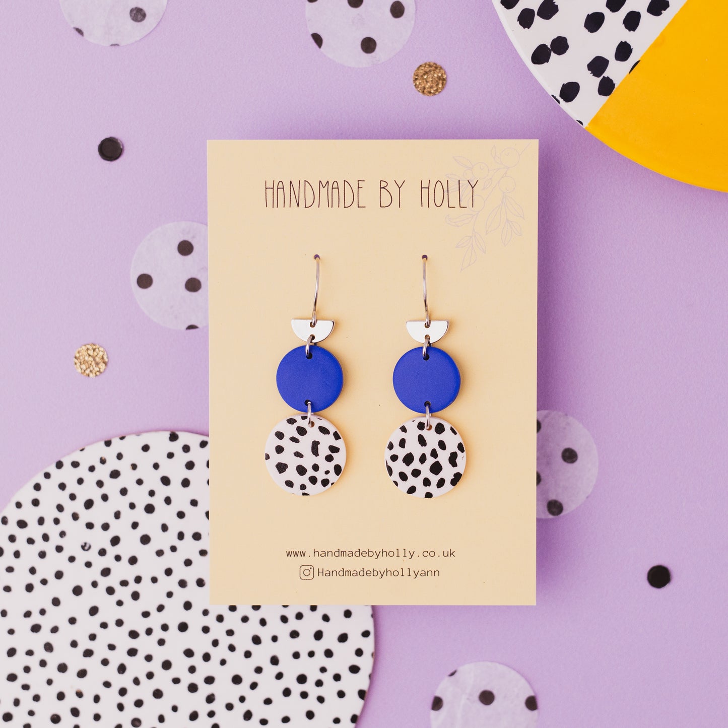 Cobalt Blue and Polka Dot Drop Earring