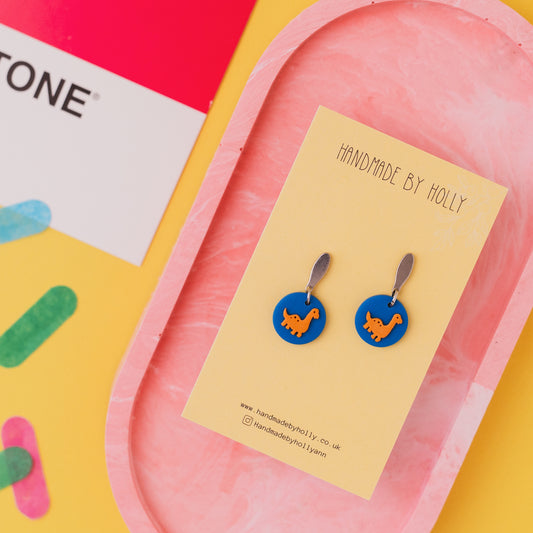 Blue Dinosaur Drop Earring