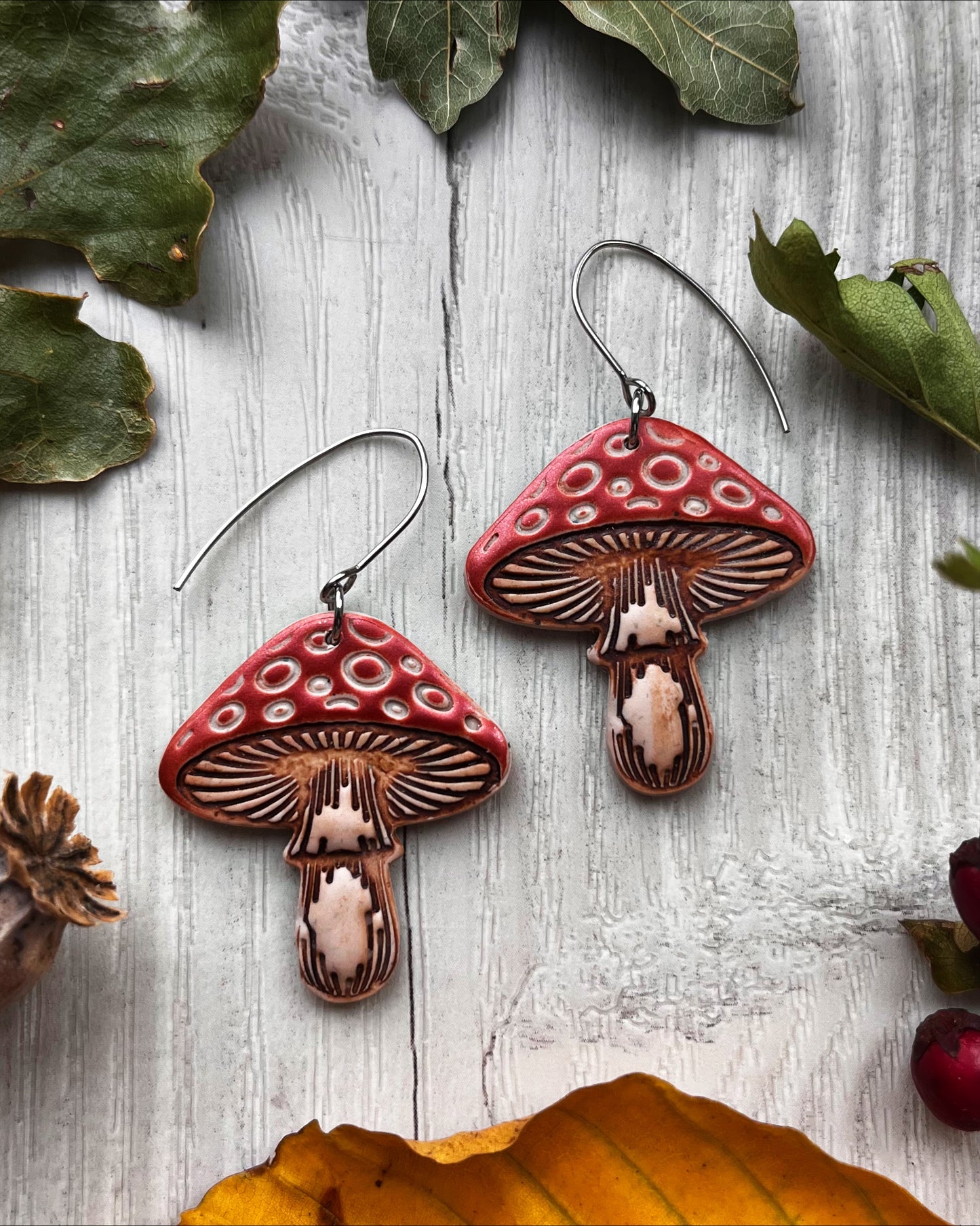 Fly Agaric mushroom earrings