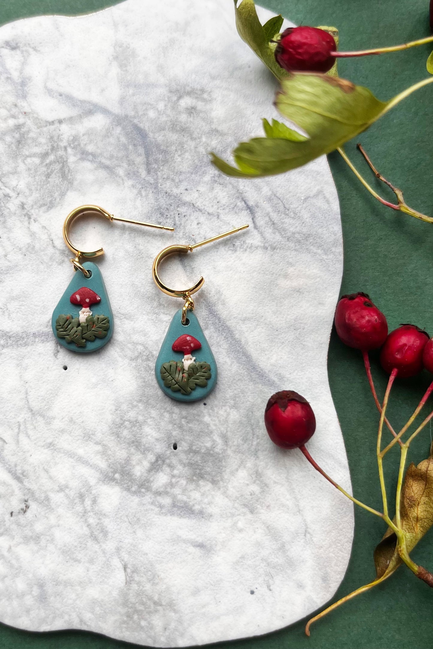 Tiny toadstool hoop earrings