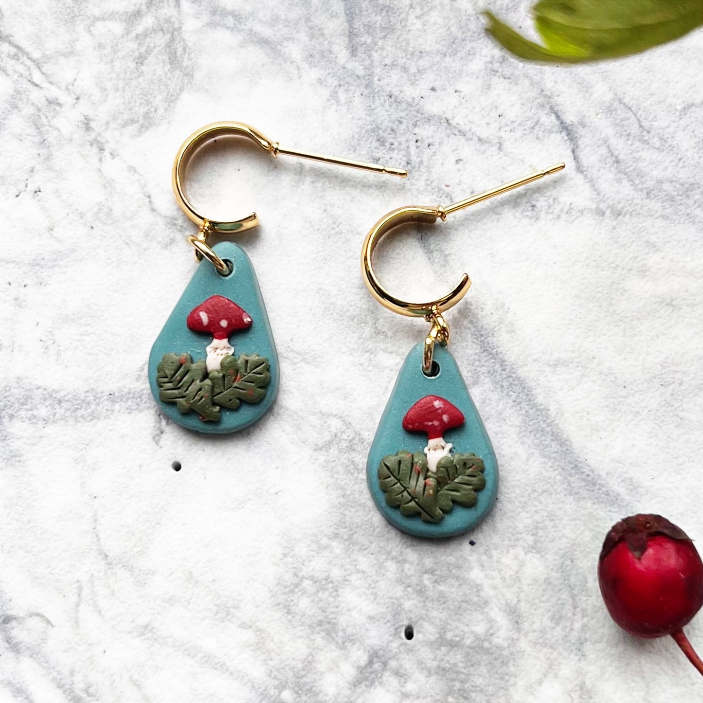 Tiny toadstool hoop earrings