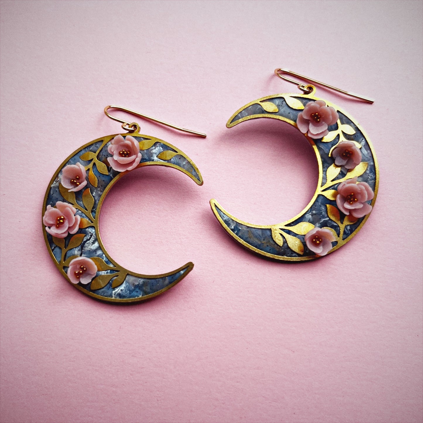 Gold floral moon earrings