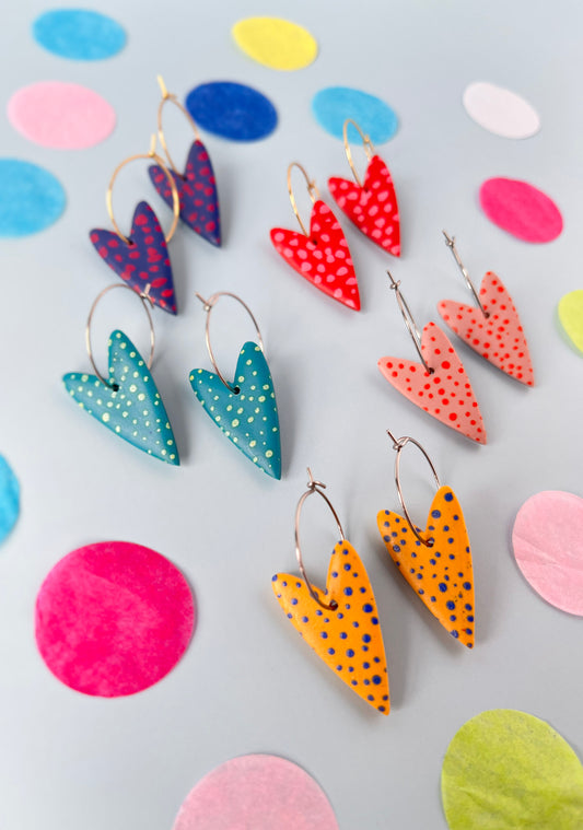 Polka dot heart hoop earring