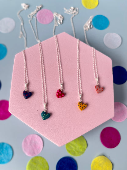 Sterling Silver tiny polka dot heart necklace