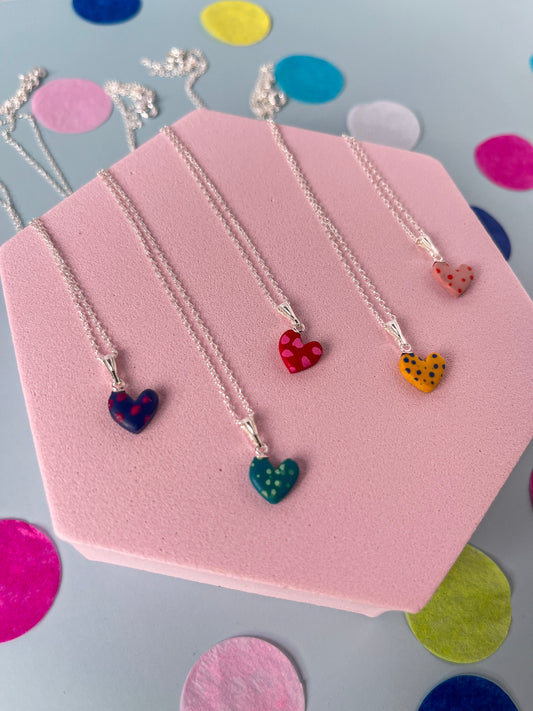 Sterling Silver tiny polka dot heart necklace