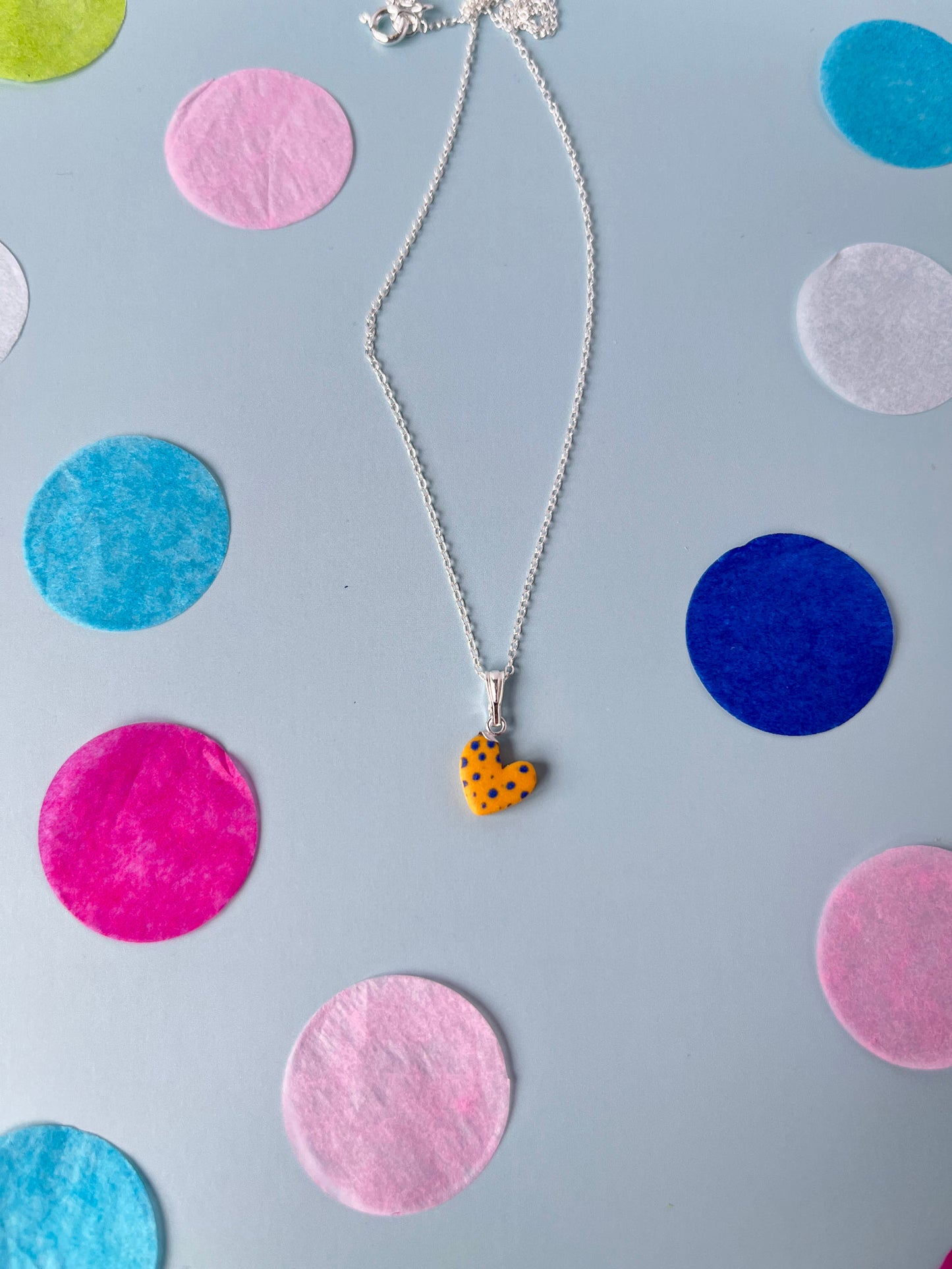 Sterling Silver tiny polka dot heart necklace