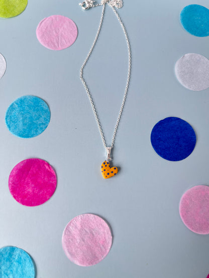 Sterling Silver tiny polka dot heart necklace