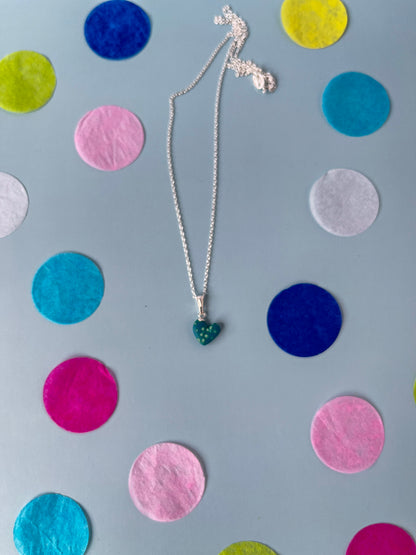 Sterling Silver tiny polka dot heart necklace