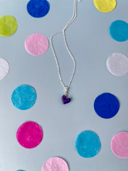 Sterling Silver tiny polka dot heart necklace