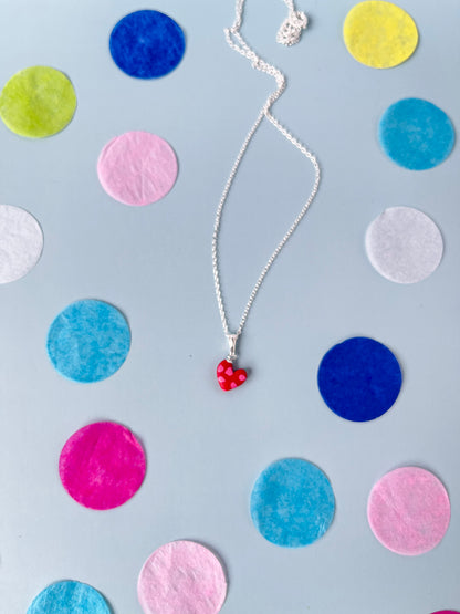 Sterling Silver tiny polka dot heart necklace