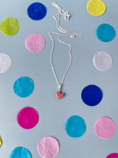 Sterling Silver tiny polka dot heart necklace