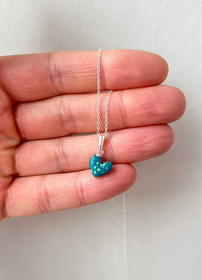 Sterling Silver tiny polka dot heart necklace