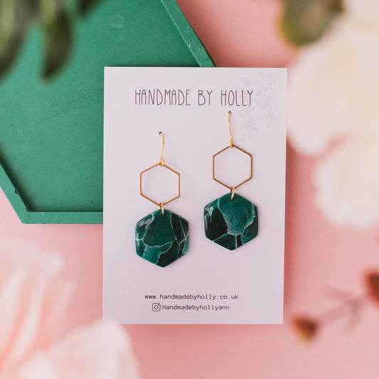 Jade Hexagonal Drop Earrings