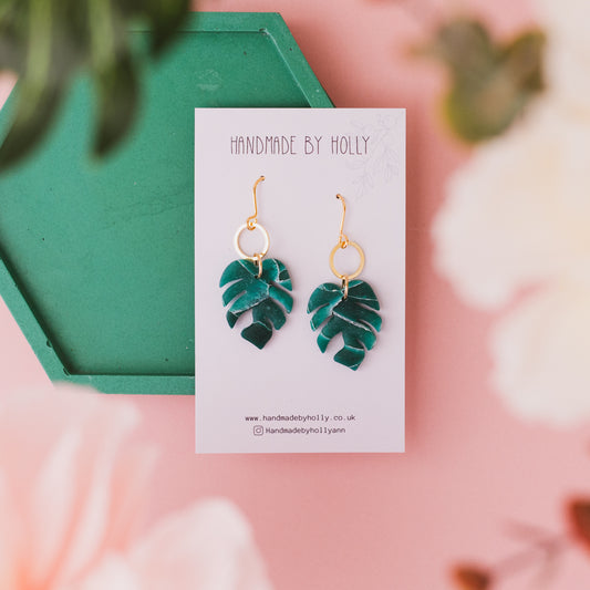 Jade Green Monstera Leaf Earring