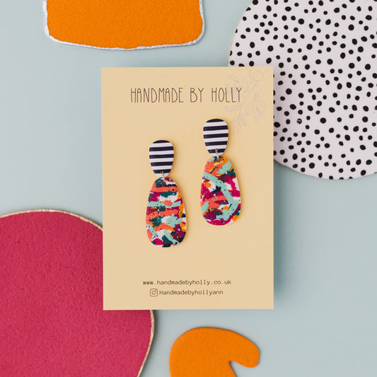 Striped and Abstract long drop Earring