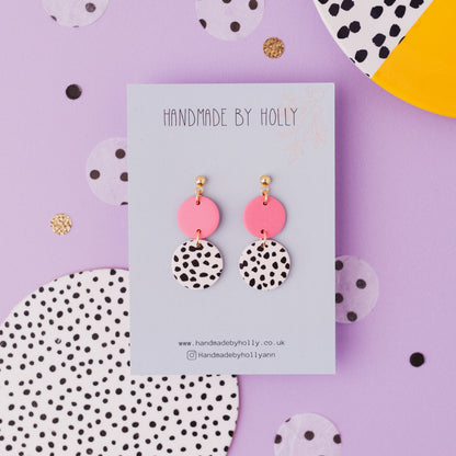 Pink Polka Dot Double Dangle Earring