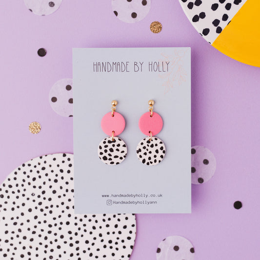 Pink Polka Dot Double Dangle Earring