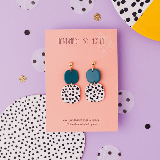 Teal Polka Dot Double Dangle Earring