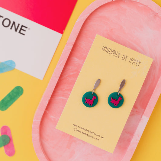 Teal Dinosaur Drop Earring