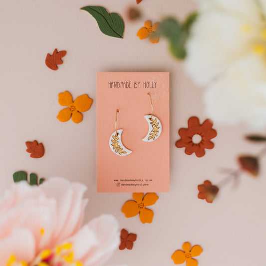 Floral Moon Hoop Earrings