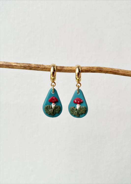 Tiny toadstool hoop earrings