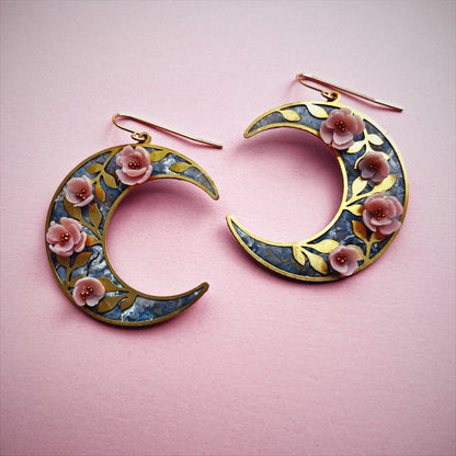 Gold floral moon earrings