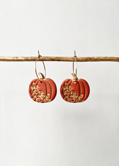 Gold Floral detail pumpkin earrings