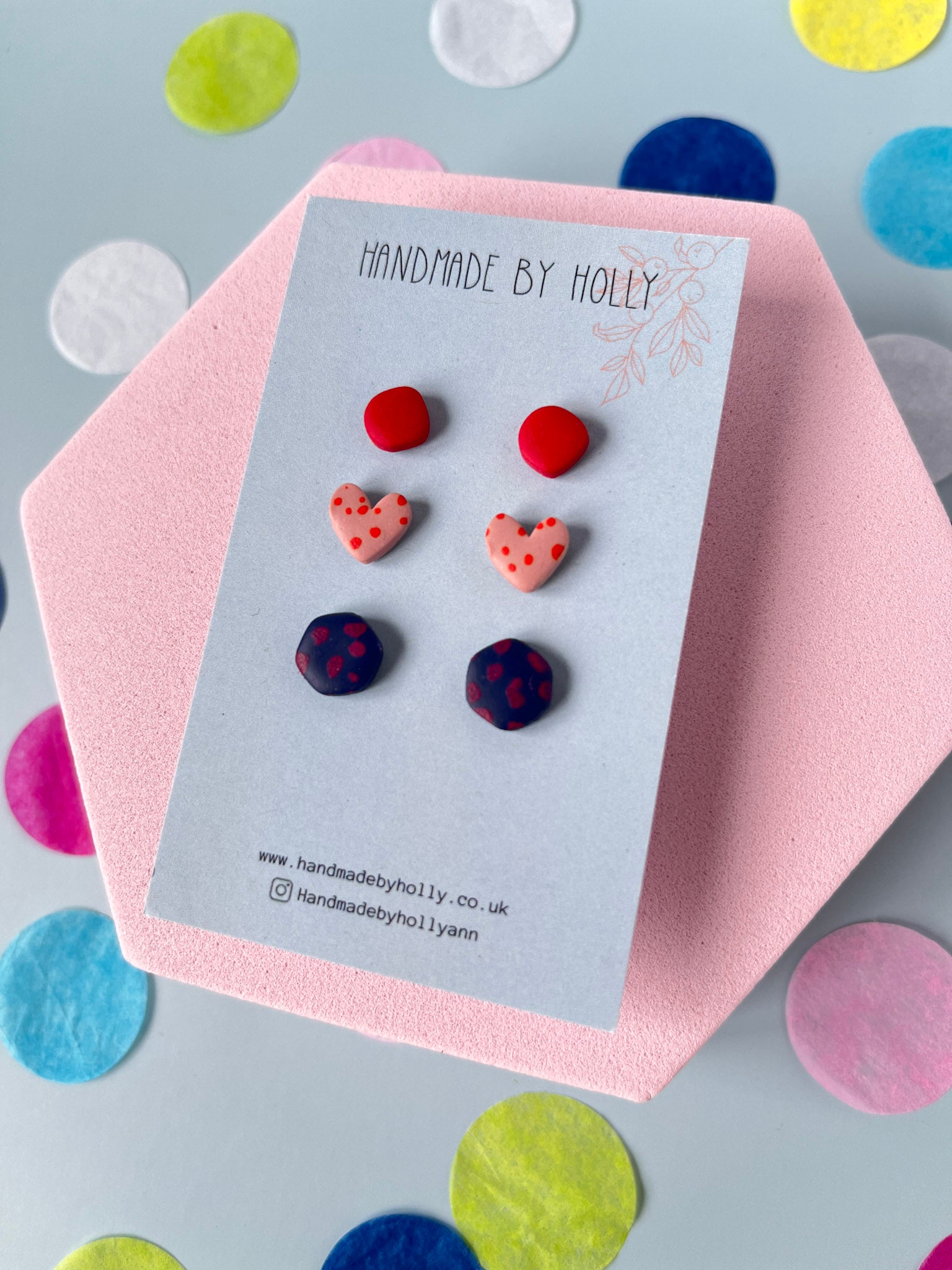 set of 3 mini studs in red and navy